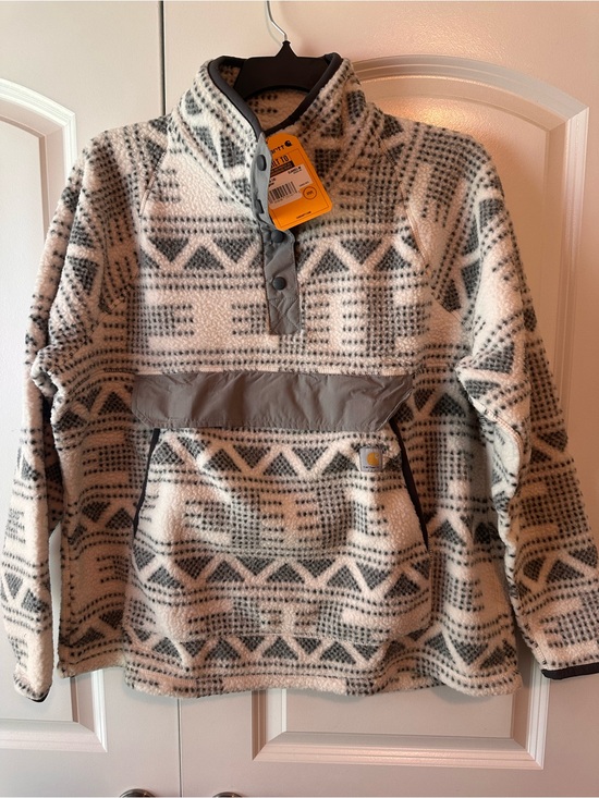 Carhartt Jackets & Blazers - Carhartt Cream and Gray Patterned Fleece Zip Pullover Jacket